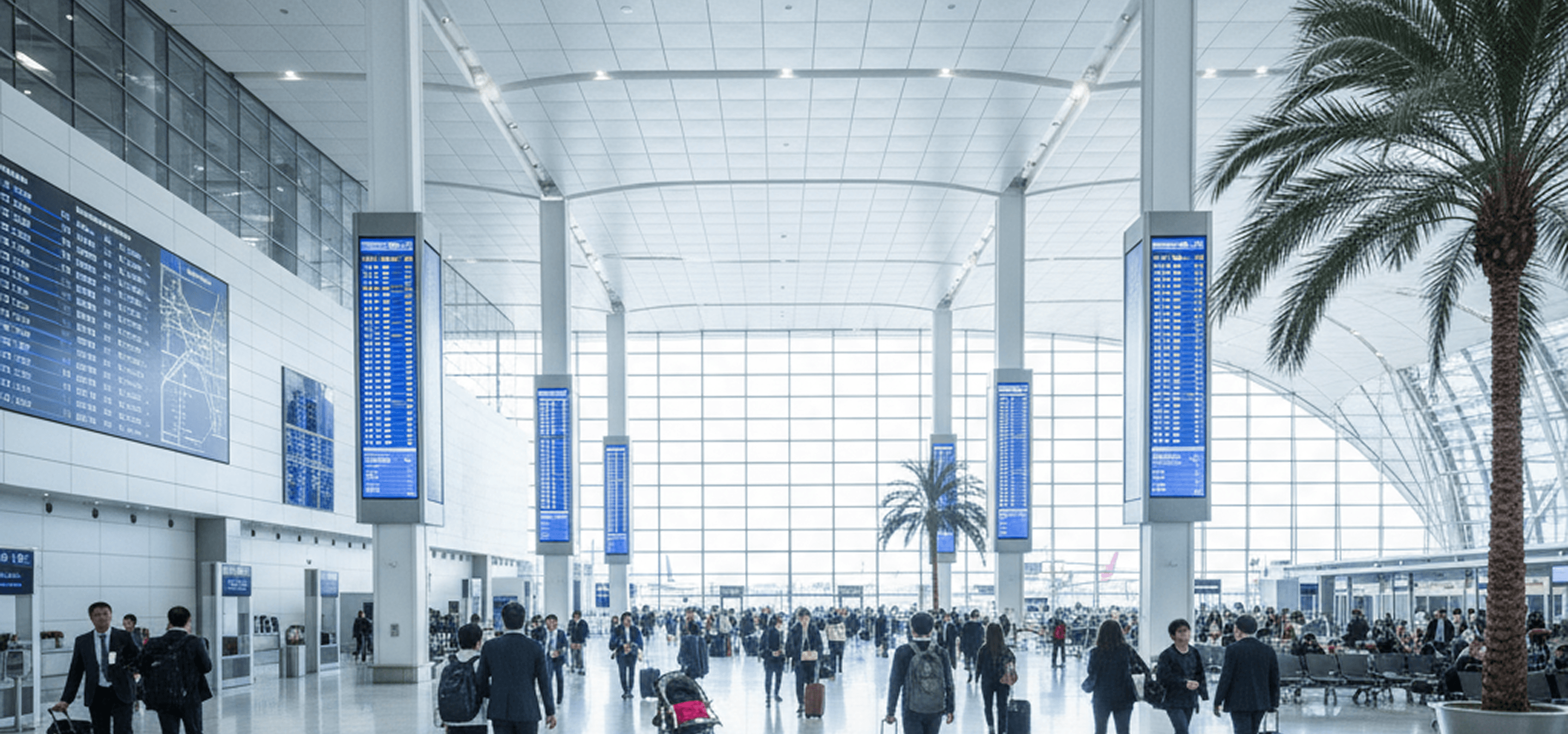 Airport terminal with immersive digital passenger presence