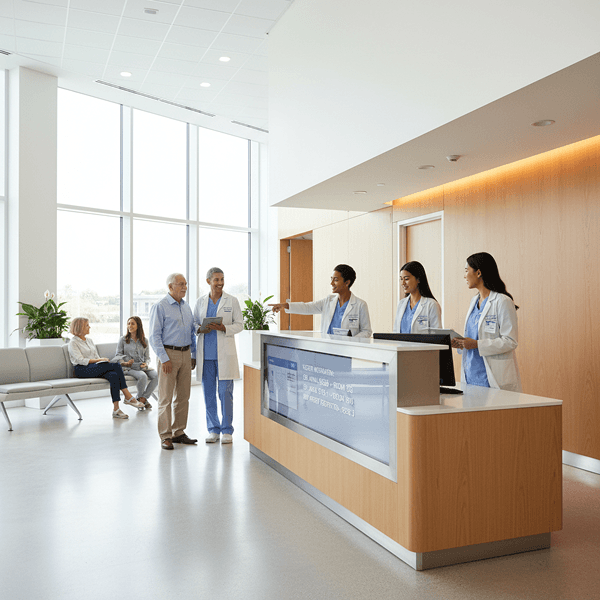 Healthcare reception check-in with a digital presence assistant