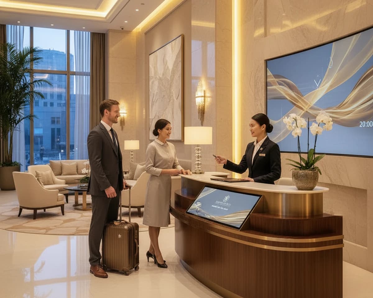 Guests receiving personalized assistance during hotel check-in